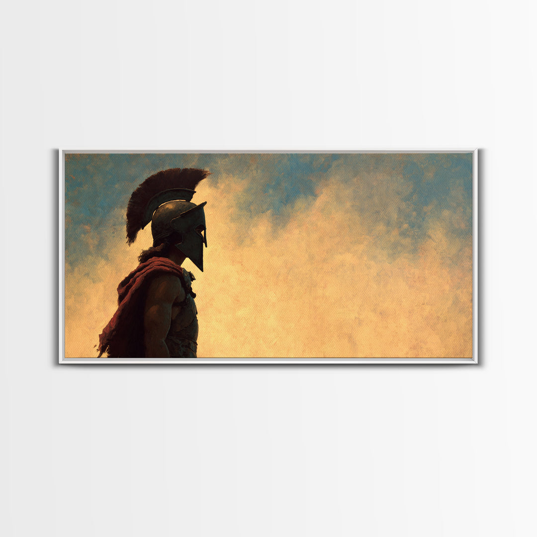 Spartan Warrior In Golden Sky Canvas Print, Ancient Greece Wall Art, Classical Decor, Historical Gift For Him, Living Room Decor