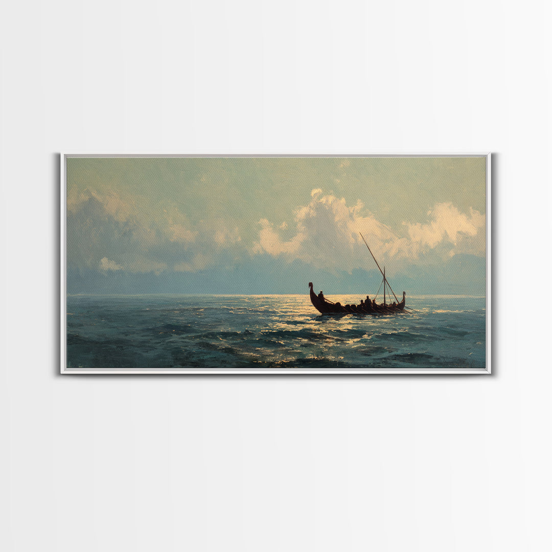Solitary Sailboat On Shimmering Sea Canvas Print, Coastal Seascape Wall Art, Nautical Ocean Decor, Housewarming Gift For Her