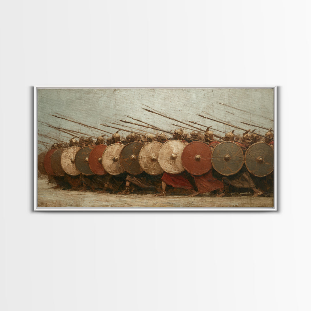 Ancient Shield Wall Phalanx Canvas Print, Greek Warrior Battle Wall Decor, Historical Military Art For Office Or Man Cave
