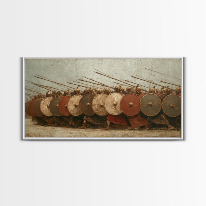 Ancient Shield Wall Phalanx Canvas Print, Greek Warrior Battle Wall Decor, Historical Military Art For Office Or Man Cave