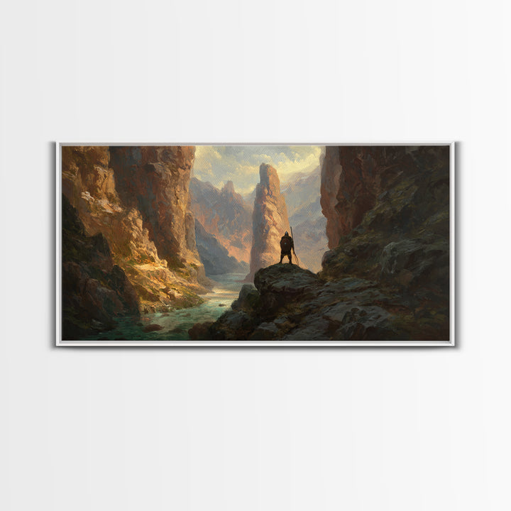 Lone Rider In Golden Canyon Canvas Print, Western Landscape Wall Art, Mountain Desert Decor, Large Rustic Home Decor, Housewarming Gift