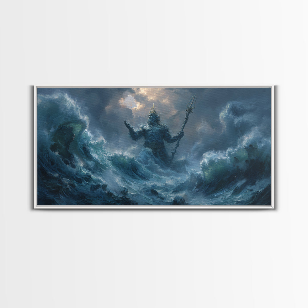 Majestic Mythical Ocean God Painting Wall Art Canvas Print For Coastal Rustic Home Decor And Living Room