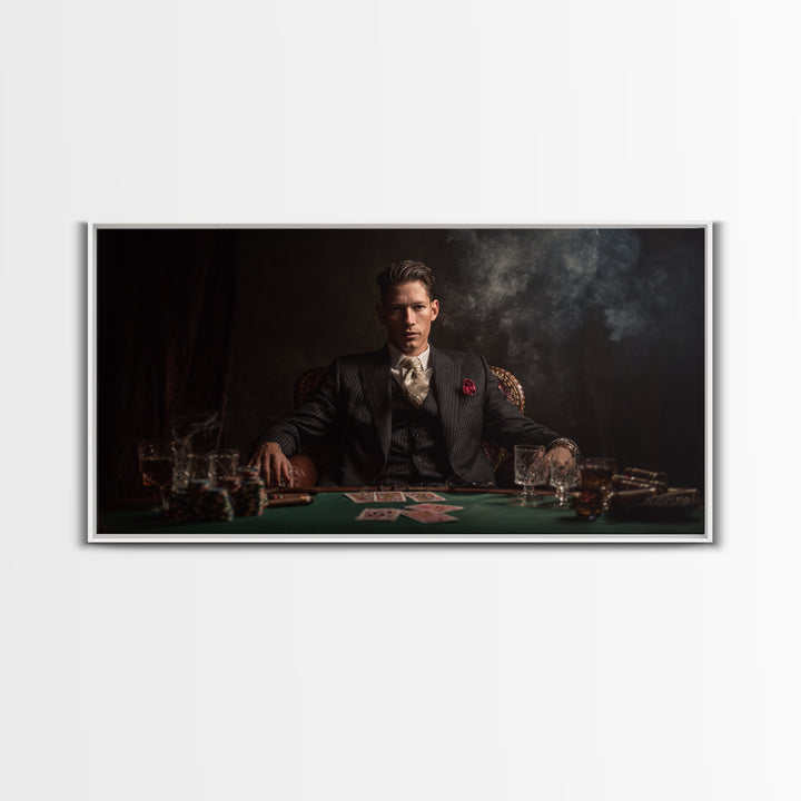 Moody Poker Player In Dark Speakeasy Wall Art, Casino Game Room Decor, Masculine Office Art, Gift For Him, Man Cave Canvas Print