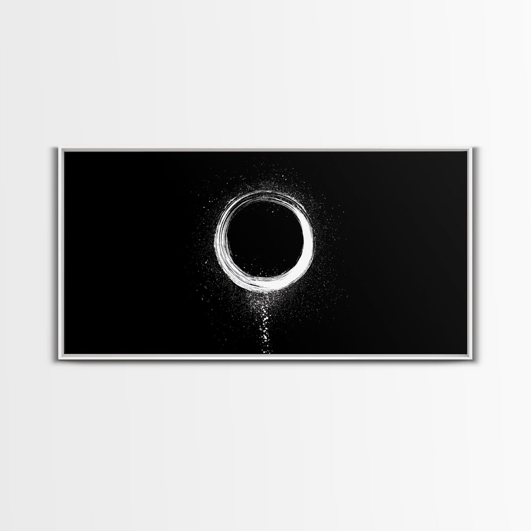 Abstract White Circle Traditional Japanese Ink Brush Art Minimalist Zen Wall Decor Calm Living Space Framed Canvas Print For Modern Home Or Office