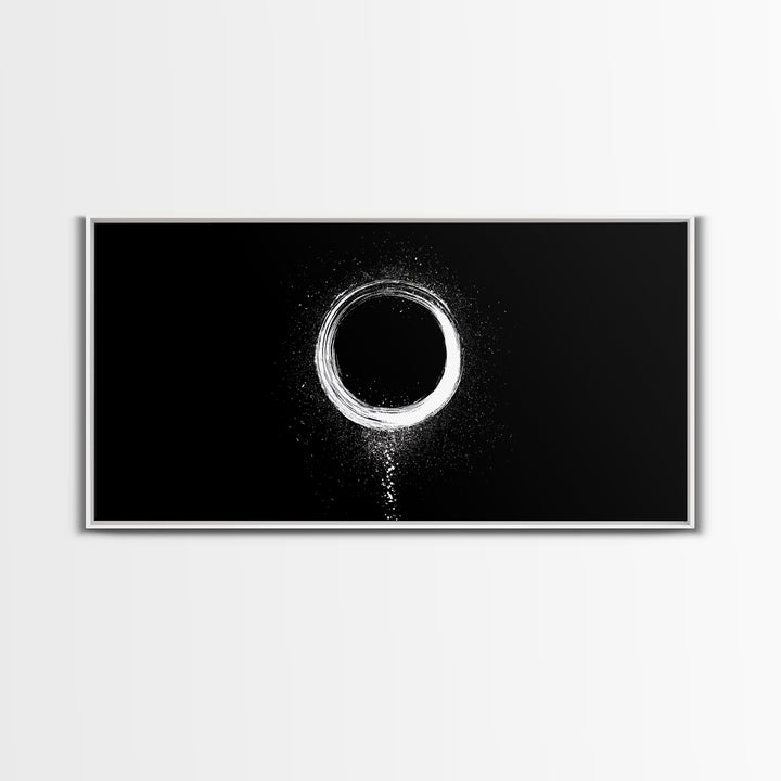 Abstract White Circle Traditional Japanese Ink Brush Art Minimalist Zen Wall Decor Calm Living Space Framed Canvas Print For Modern Home Or Office