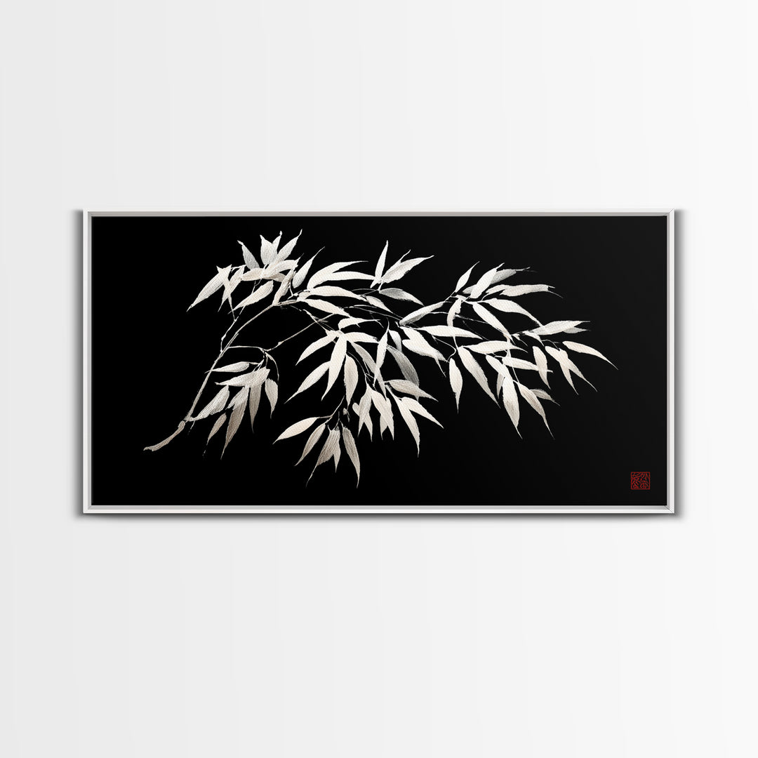Elegant Monochrome Bamboo Branch Illustration Wall Art Minimalist Wall Decor Black And White Canvas Print For Modern Home