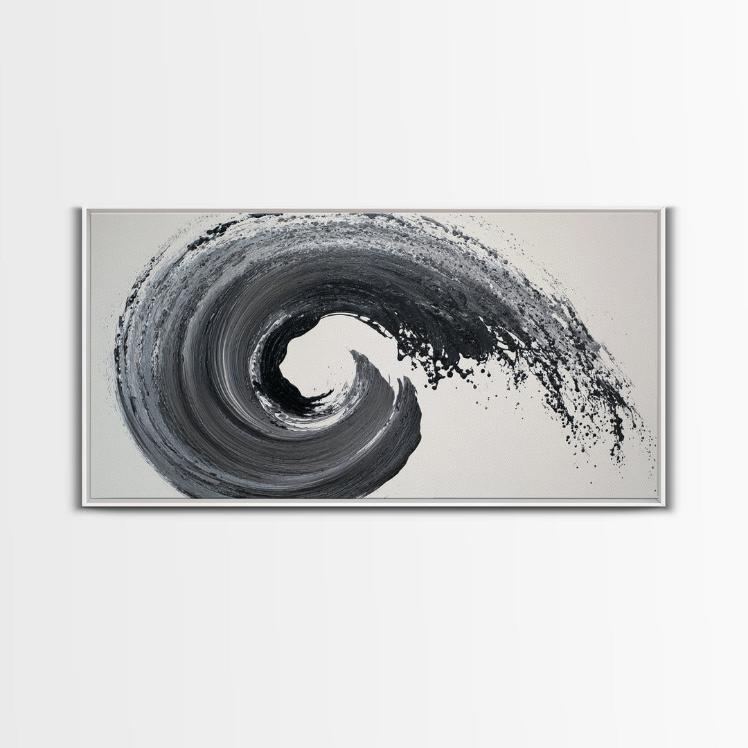 Dynamic Black And White Abstract Wave Painting Canvas Print Modern Wall Art For Living Room Decor And Office