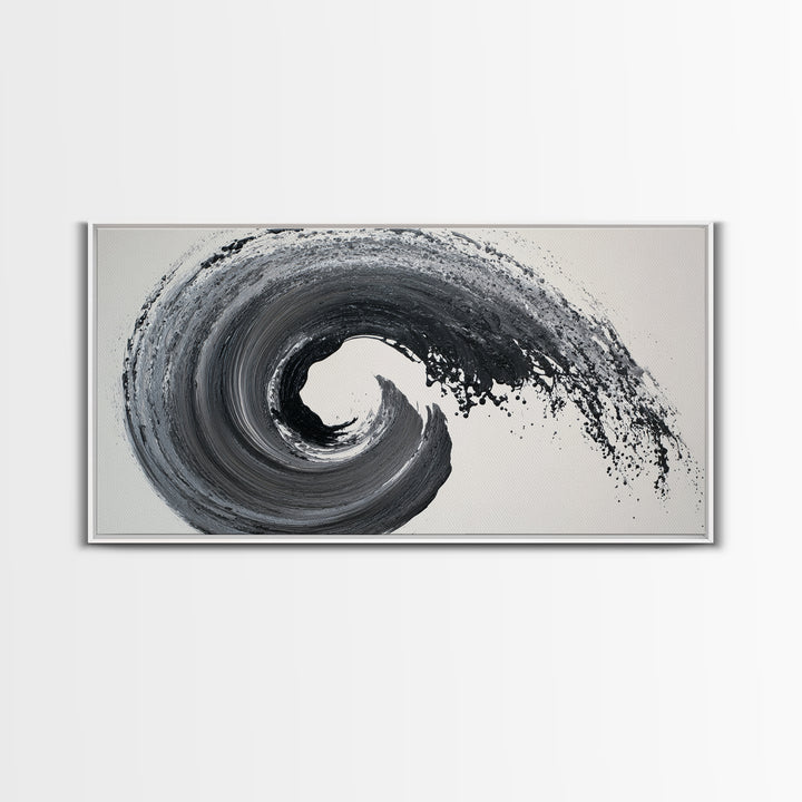 Dynamic Black And White Abstract Wave Painting Canvas Print Modern Wall Art For Living Room Decor And Office