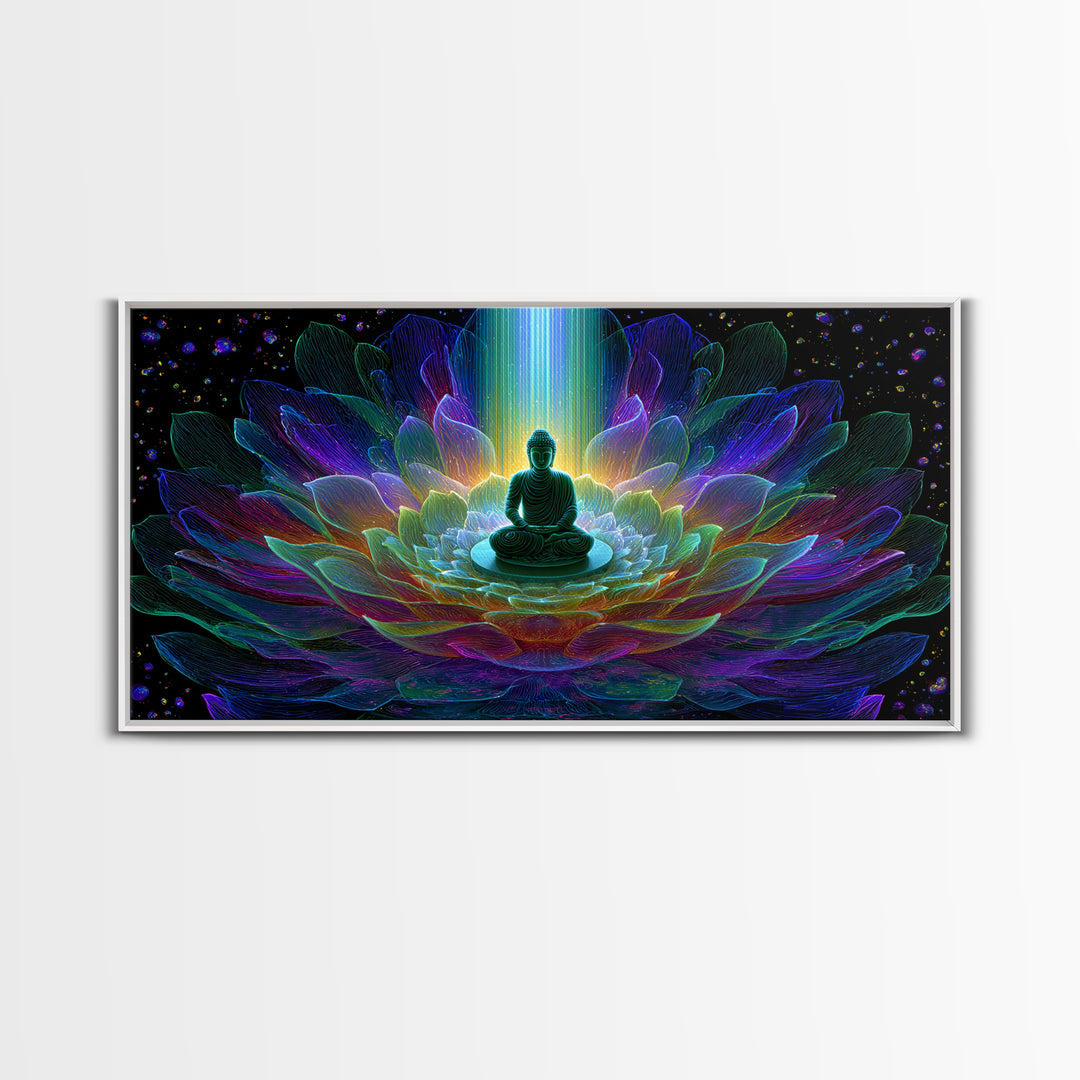 Spiritual Buddha Lotus Flower Meditation Colorful Neon Mandala Wall Art Canvas Print For Zen Room
