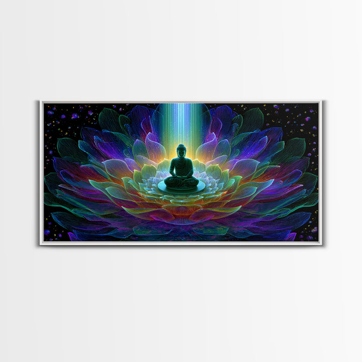 Spiritual Buddha Lotus Flower Meditation Colorful Neon Mandala Wall Art Canvas Print For Zen Room