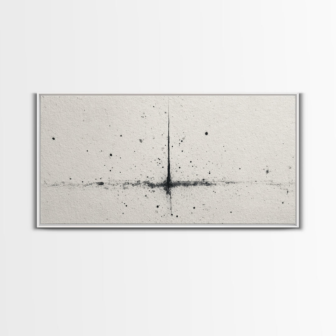 Abstract Black Ink Splatter On Neutral Background Minimalist Wall Art Canvas Print Modern Art For Office And Contemporary Home Decor