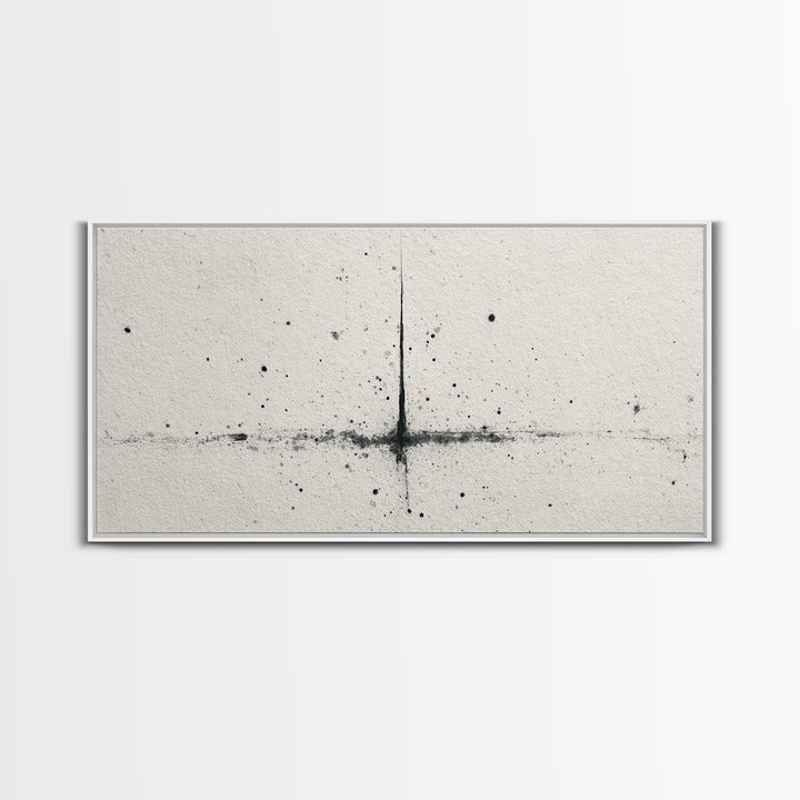 Abstract Black Ink Splatter On Neutral Background Minimalist Wall Art Canvas Print Modern Art For Office And Contemporary Home Decor