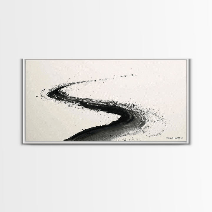Distinctive Abstract Ink Swirl Black And White Wall Art Canvas Print Minimalist Painting Modern Home Office Decor Gift For Him