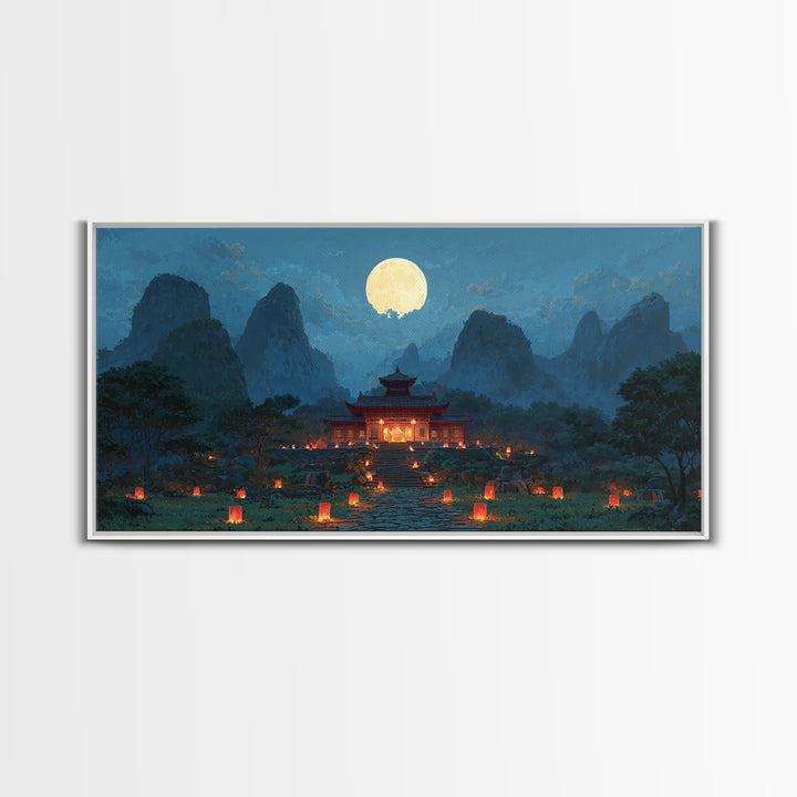 Futuristic Neon Night Cityscape With Colorful Reflection On Water Modern Urban Wall Art Canvas Print For Office