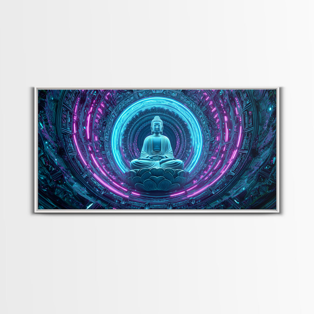 Retro Futuristic 80s Grid Night Sky Landscape With Sunrise Canvas Print For Neon Wall Art And Aesthetic Home Decor