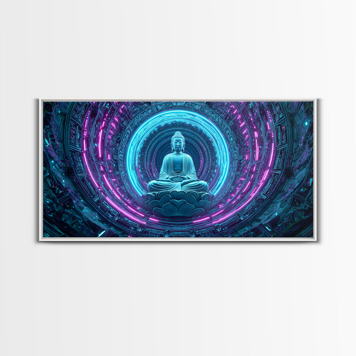 Retro Futuristic 80s Grid Night Sky Landscape With Sunrise Canvas Print For Neon Wall Art And Aesthetic Home Decor