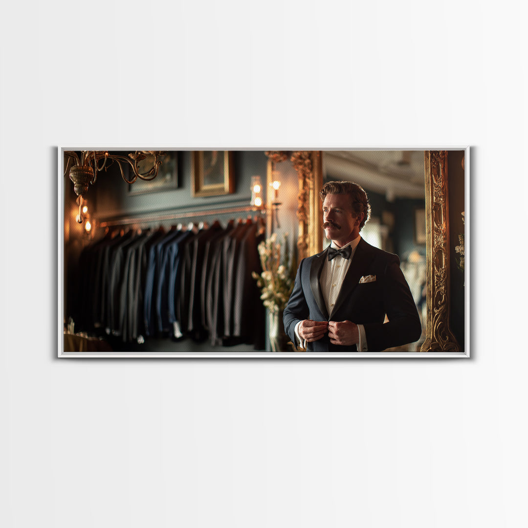 Dapper Tailor In Elegant Suit Shop Wall Art, Masculine Office Decor, Fashion Wall Art, Gift For Him Canvas Print, Mens Wall Art