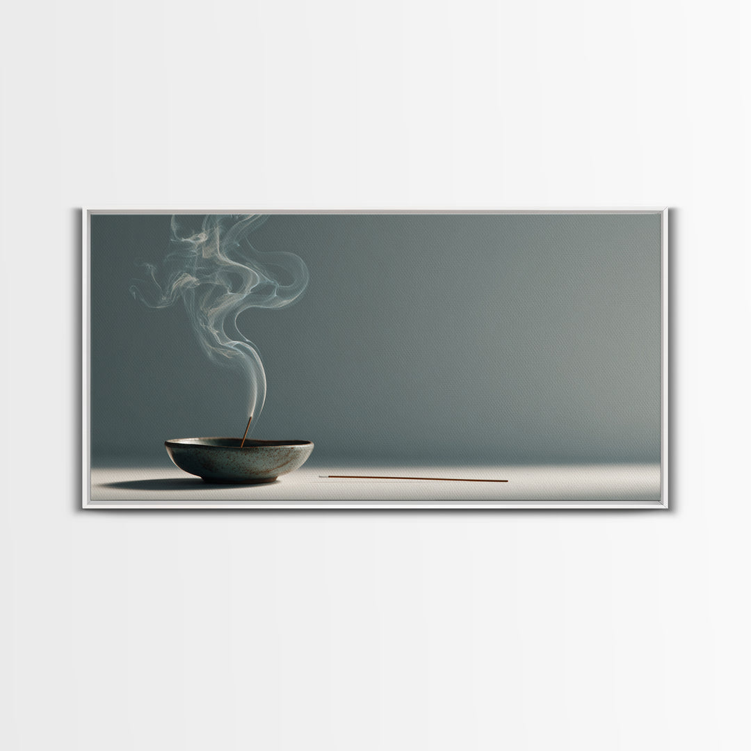 Minimalist Still Life Incense Burner With Smoke Rising On Muted Background Contemporary Zen Wall Art Canvas Print For Home Relaxation