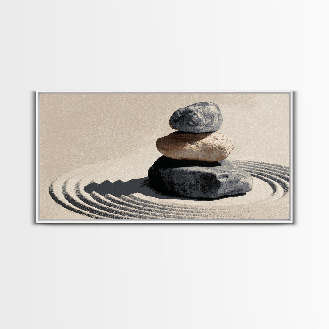 Zen Rock Pyramid Abstract Minimalist Wall Art Painting Canvas Print For Calm Modern Home Decor