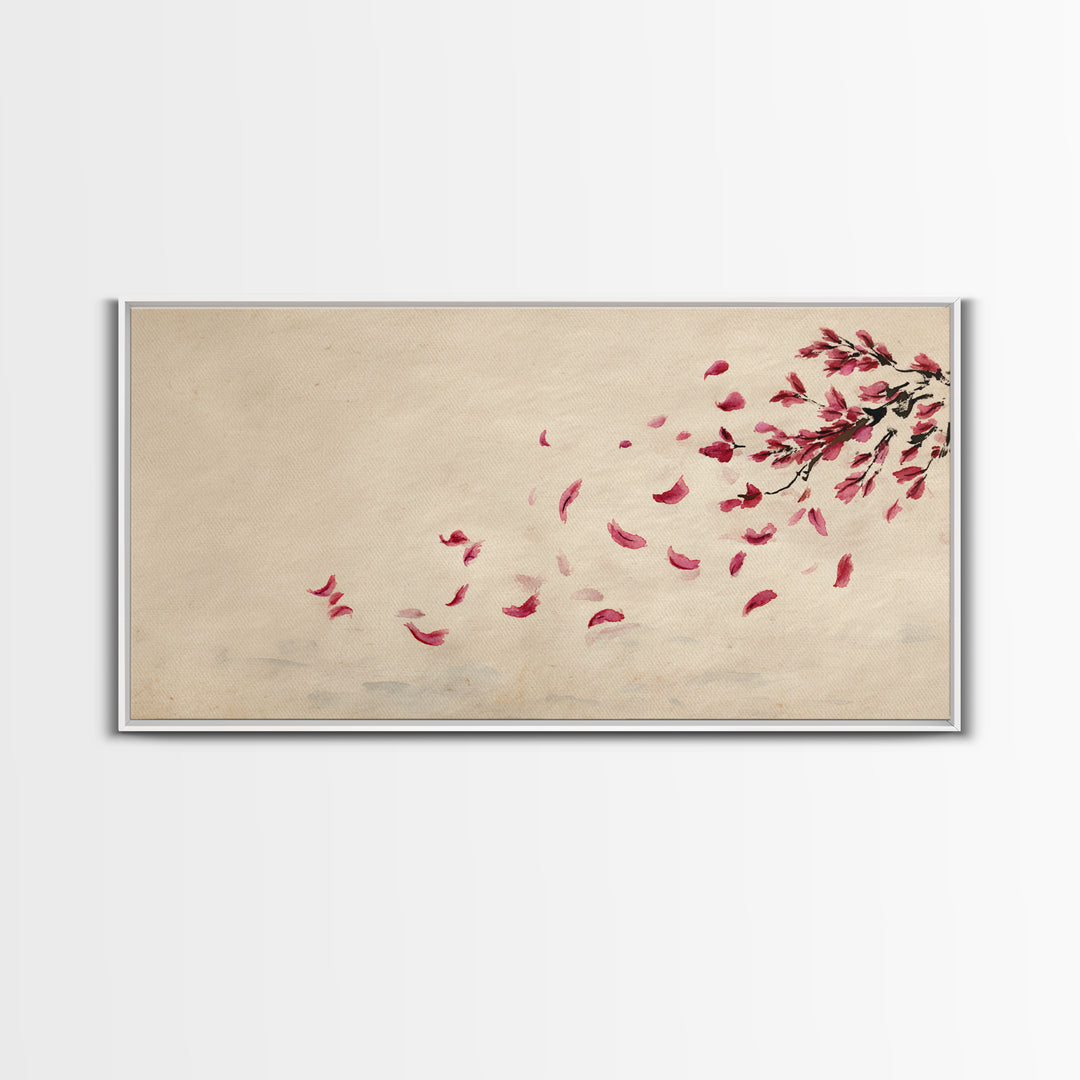 Minimalist Watercolor Red Falling Flower Petals Japanese Painting Art Print Canvas Print For Living Room