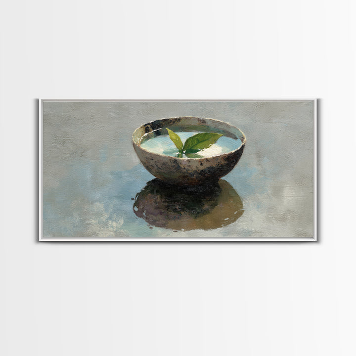 Still Life Bowl With Green Leaves Oil Painting Canvas Print Large Wall Art For Kitchen And Dining Room Decor Slow Living Art