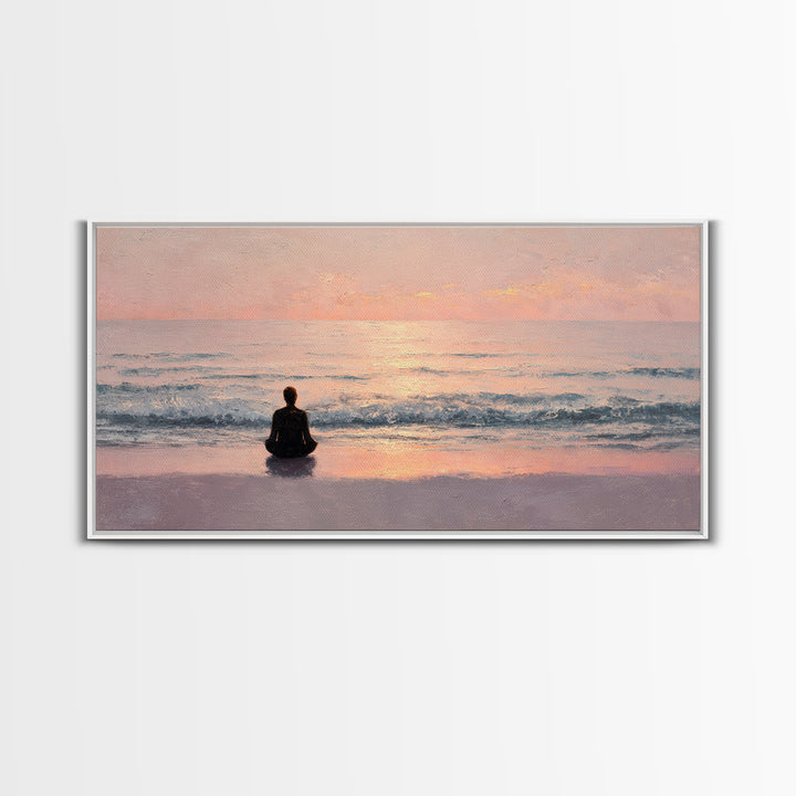 Serene Meditation Silhouette Beach Sunrise Wall Art Canvas Print For Relaxing Bedroom Decor Modern Wall Art