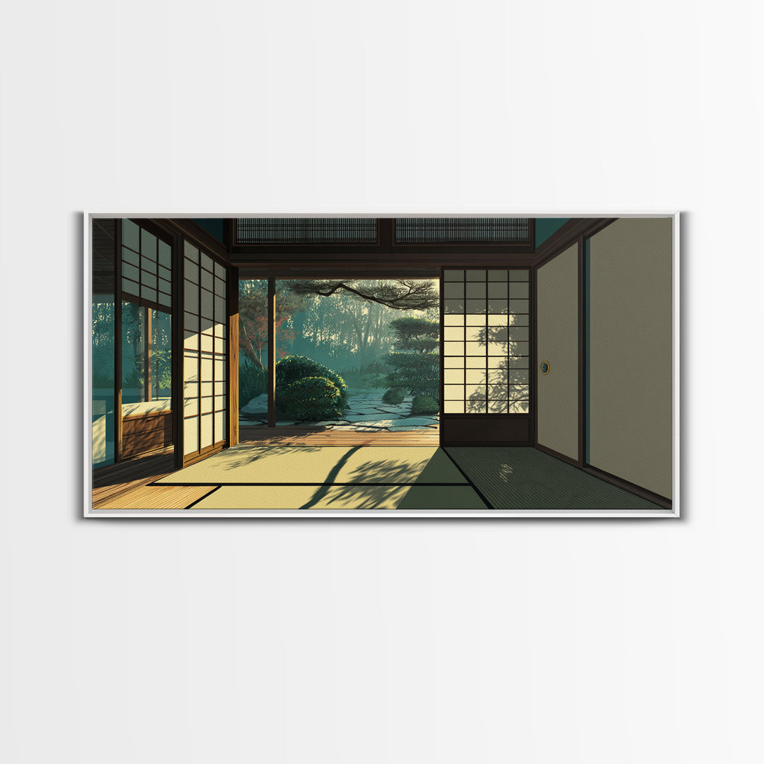Sunlit Japanese Interior With Garden View Painting Canvas Print Minimalist Wall Art For Bedroom And Office