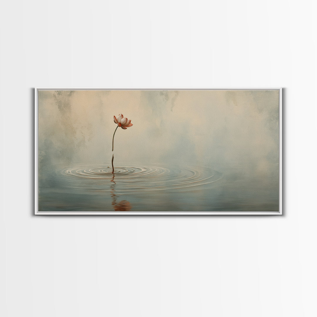 Traditional Asian Landscape With Meditating Monk And Pine Tree Misty Mountain Wall Art Framed Canvas Print