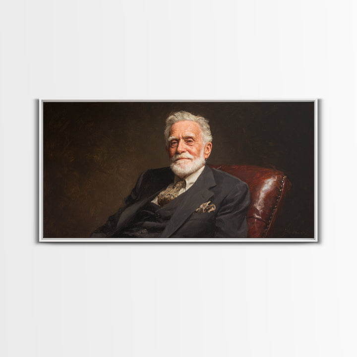 Distinguished Elder Gentleman Portrait Framed Canvas Print, Classic Wall Art, Dark Academia Decor, Office Art, Gift For Him