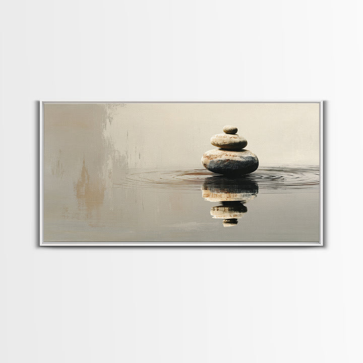 Minimalist Zen Stacked Stones Balancing Nature Wall Art Framed Canvas Print Calm Living Room Decor And Spa Wall Decor
