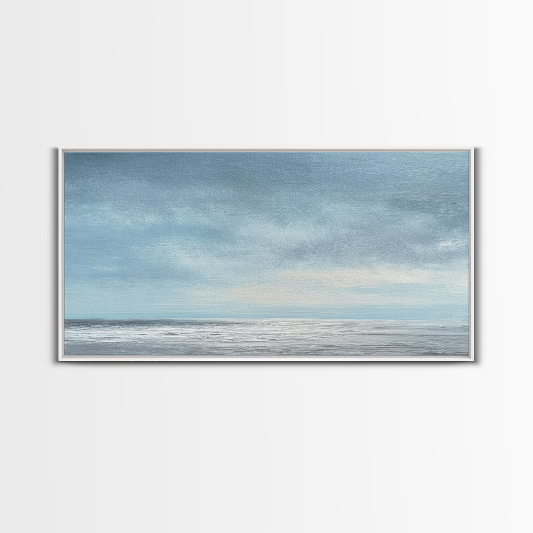 Tranquil Seascape Oil Painting With Soft Blue Sky And Ocean Horizon Peaceful Wall Art Canvas Print