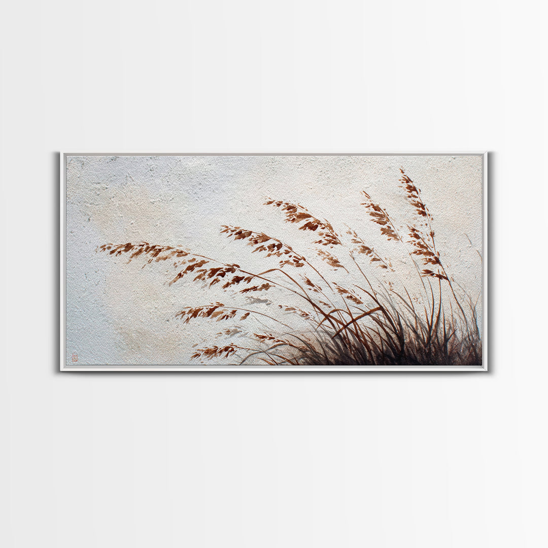 Minimalist Brown Grass Painting On Textured Canvas Print For Rustic Home Decor And Wall Art