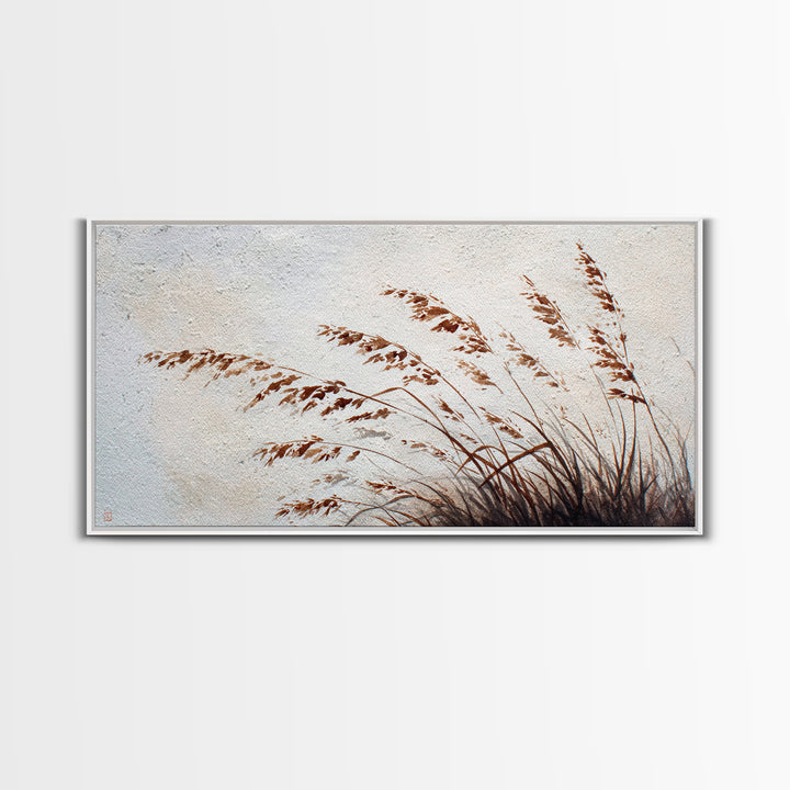 Minimalist Brown Grass Painting On Textured Canvas Print For Rustic Home Decor And Wall Art