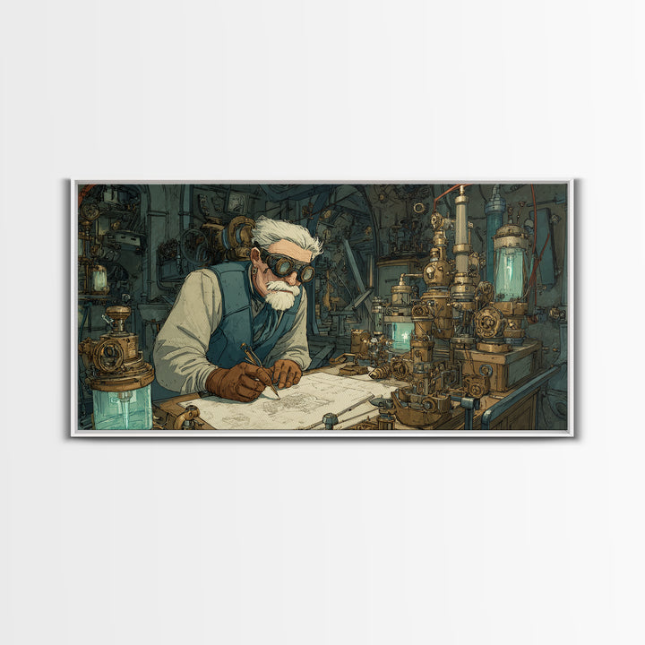 Steampunk Scientist Laboratory Canvas Print, Industrial Wall Art, Futuristic Office Decor, Sci Fi Inventor Gift For Him, Wall Decor