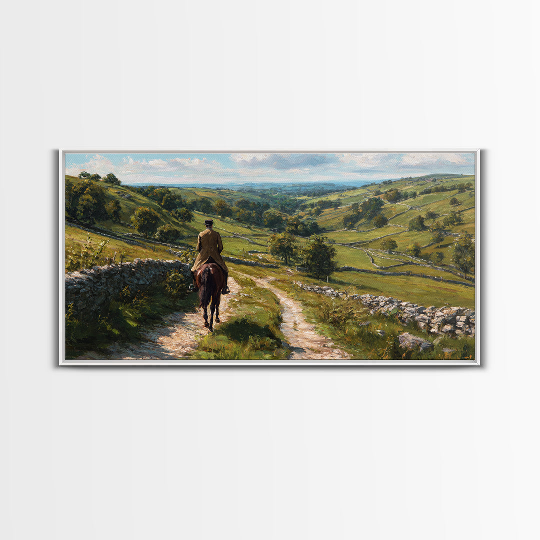 Horseback Rider On Rolling Countryside Path Canvas Print, Landscape Wall Art, Equestrian Decor, Rustic Farmhouse Home Decor Gift