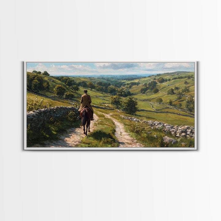 Horseback Rider On Rolling Countryside Path Canvas Print, Landscape Wall Art, Equestrian Decor, Rustic Farmhouse Home Decor Gift