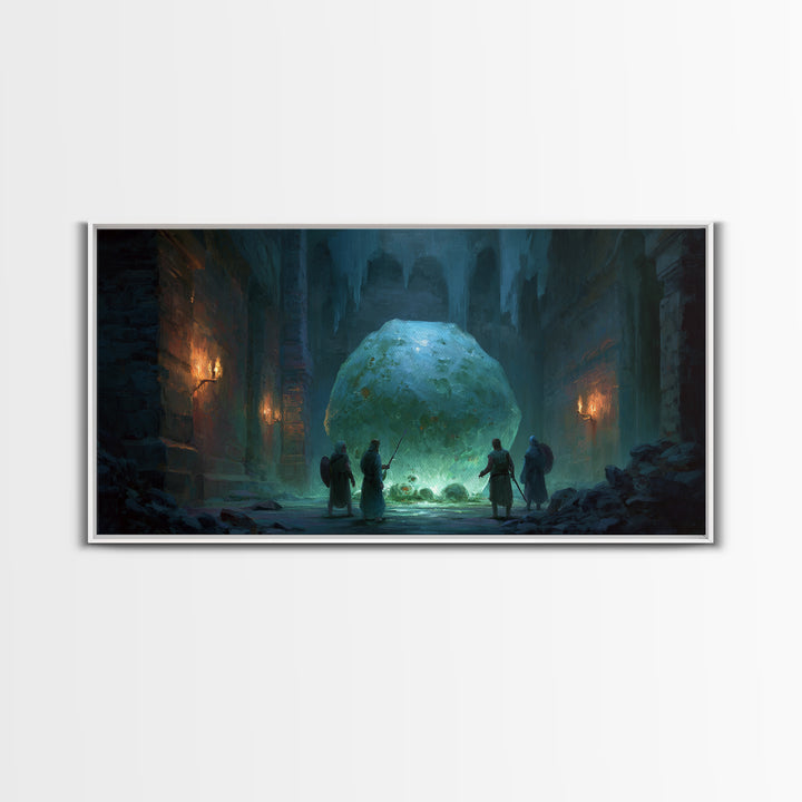 Icy Ruins With Glowing Blue Orb Wall Art, Fantasy Dungeon Landscape, Dark Academia Decor, Dnd Art Print, Gaming Room Art