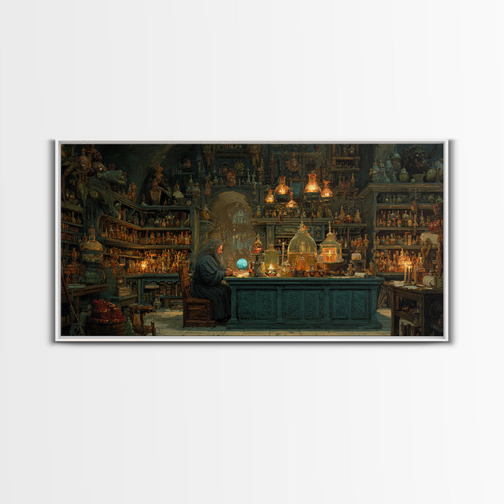 Wizard Alchemy Shop Canvas Print, Dark Academia Wall Art, Fantasy Library Decor, Gothic Apothecary Art Print For Living Room Home Decor
