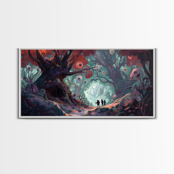 Enchanted Forest Path With Glowing Orbs Wall Art, Fantasy Woodland Canvas Print, Whimsical Fairy Tale Home Decor, Living Room Decor