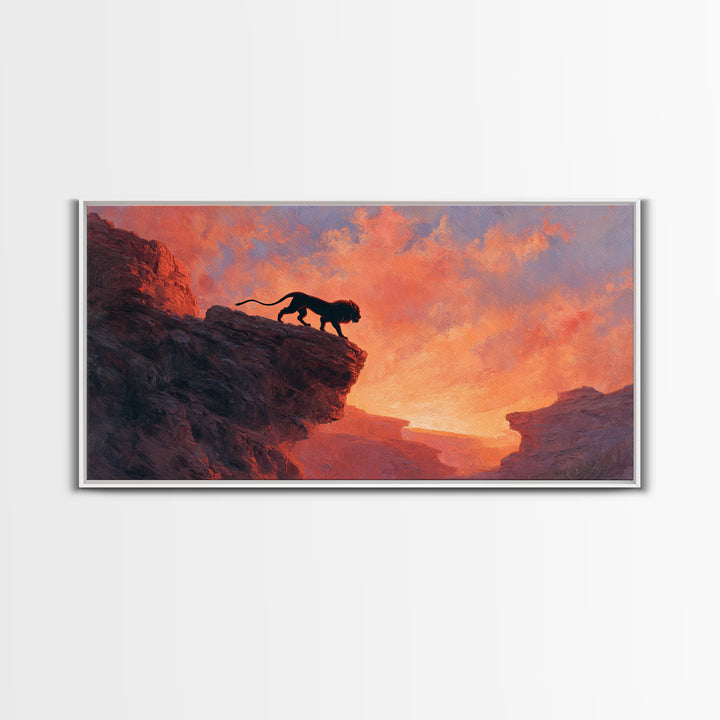 Black Panther Canyon Sunset Wall Art, Wildlife Canvas Print, Southwestern Decor, Big Cat Art, Dramatic Living Room Decor