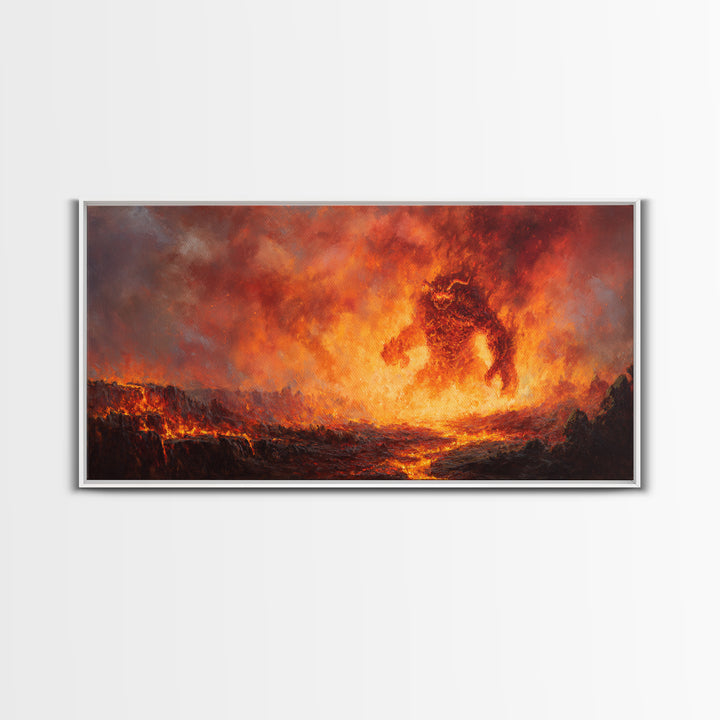 Fiery Lava Titan Fantasy Wall Art, Dark Fantasy Canvas Print, Volcanic Monster Poster, Gaming Room Decor, Gift For Him, Large Art
