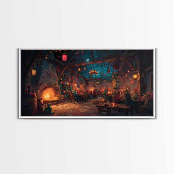 Cozy Medieval Tavern Wall Art, Fantasy Inn Canvas Print, Fireplace Pub Decor, Dungeons And Dragons Game Room Gift For Him, Man Cave Decor