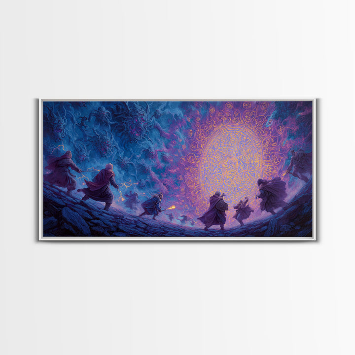 Glowing Magical Portal And Wizards Canvas Print, Dark Fantasy Wall Art For Gaming Room Decor And Mystical Statement Home Decor