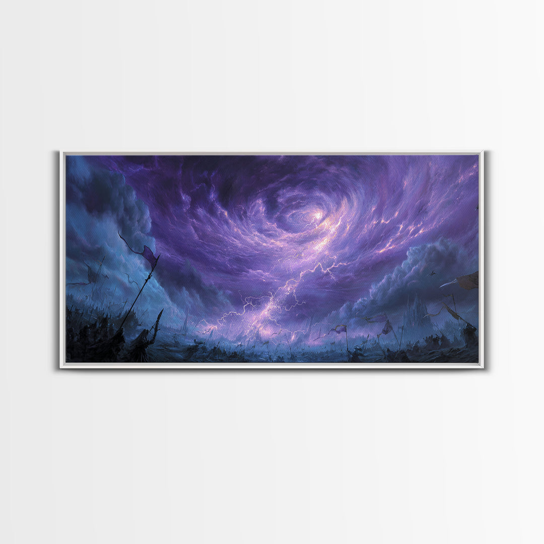 Purple Storm Vortex Canvas Print, Fantasy Sky Wall Art, Dramatic Lightning Landscape, Dark Surreal Decor, Gothic Gift For Him