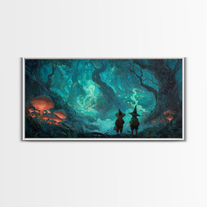 Glowing Mushroom Enchanted Forest Wall Art, Whimsical Fantasy Canvas Print, Magical Woodland Decor, Storybook Nursery Art