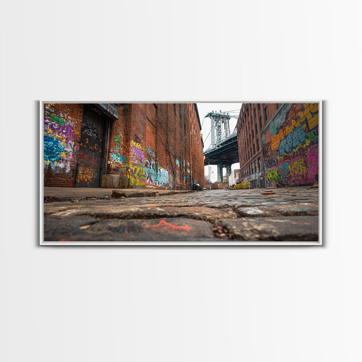 Graffiti Alley By Manhattan Bridge Wall Art, Urban Street Photography Canvas Print, Brooklyn Loft Decor, Industrial City Art
