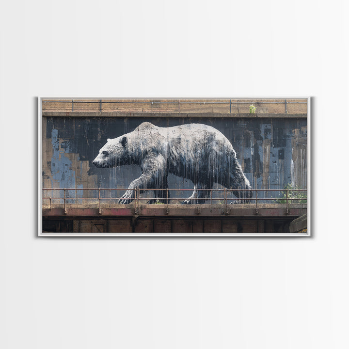 Polar Bear Graffiti On Industrial Concrete Wall Art, Urban Street Art Print, Wildlife Decor, Modern Wall Decor, Animal Lover Gift