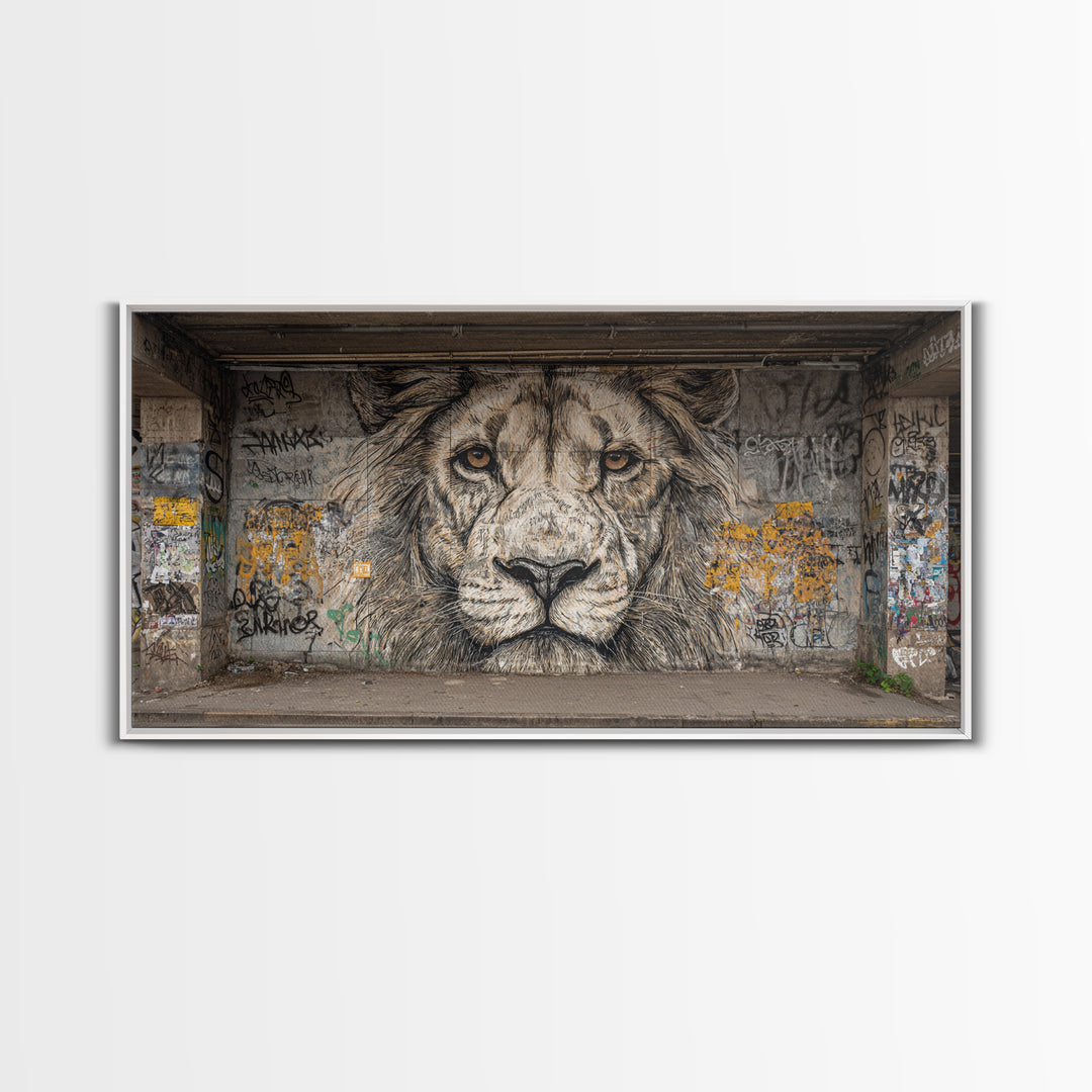Black And White Lion Graffiti Wall Art, Urban Street Art Mural Print, Big Cat Decor, Masculine Office Decor, Gift For Him