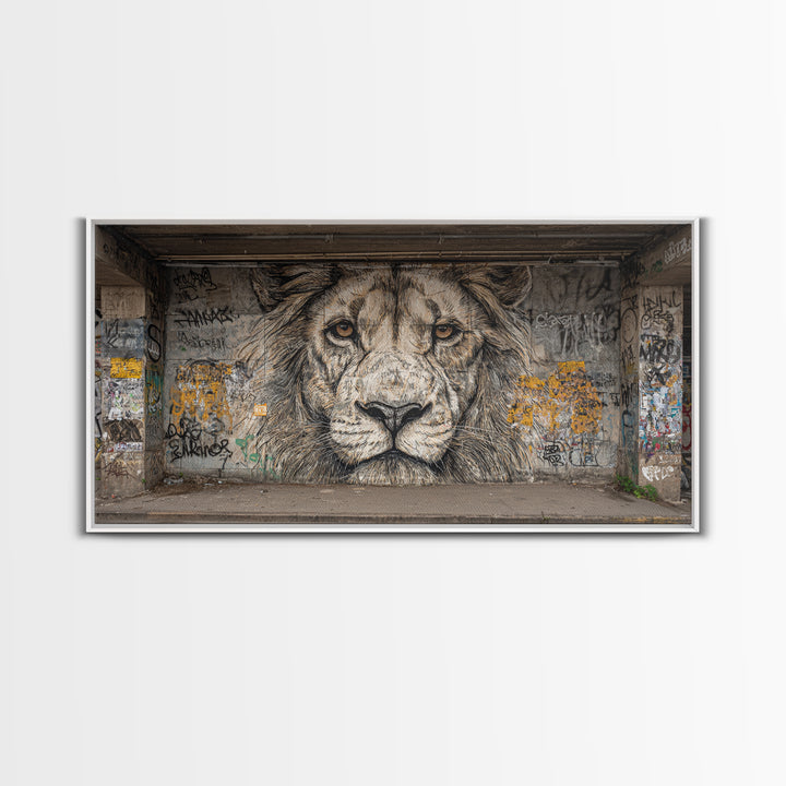 Black And White Lion Graffiti Wall Art, Urban Street Art Mural Print, Big Cat Decor, Masculine Office Decor, Gift For Him
