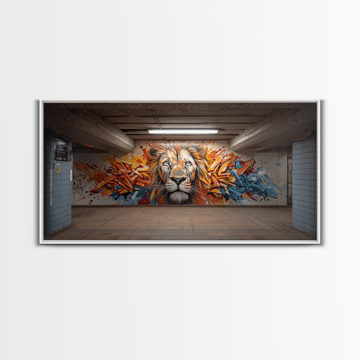 Colorful Graffiti Lion Subway Wall Art, Urban Street Art Canvas Print, Bold Modern Decor, Industrial Loft Statement Art Print